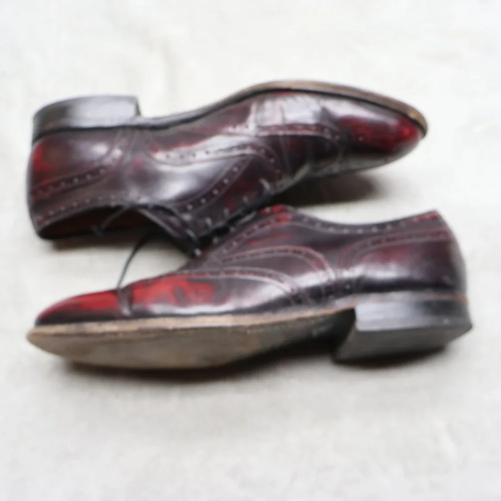 Johnston & Murphy Mens 9D Oxford Shoes Wine Leather Brogue Wingtip Dress 15-1133